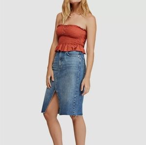 Free People Suzanne Midi Denim Pencil Skirt Size 8 NWOT